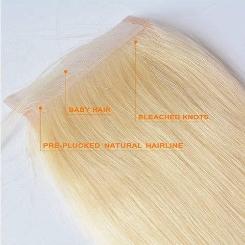 #613 Straight 4x4 Human Hair Blonde Closure