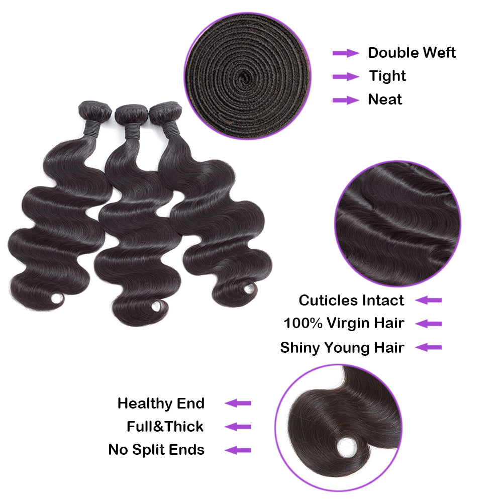 Bundle Deals Body Wave Virgin Human Hair Natural Black