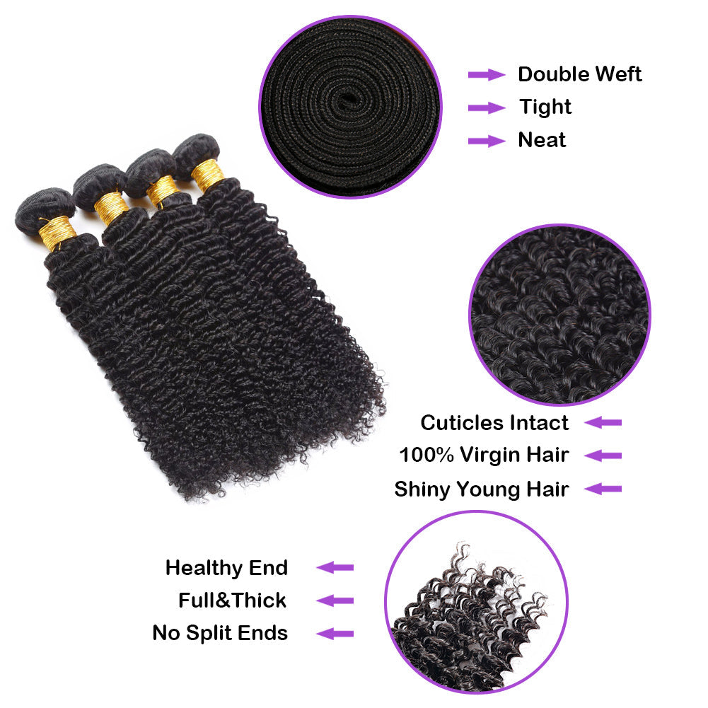 Deep Curly Virgin Human Hair Natural Black Bundles